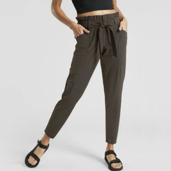 Athleta Skyline Paper Bag Waist Pants Olive Gray Size 10 - Picture 1 of 11